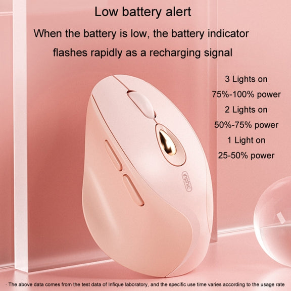 Inphic DR801 2.4G+Bluetooth 5.0/4.0 Wireless Mouse USB Tri-Mode Mute Rechargeable Girls Office Home Gaming Mouse(Pink)