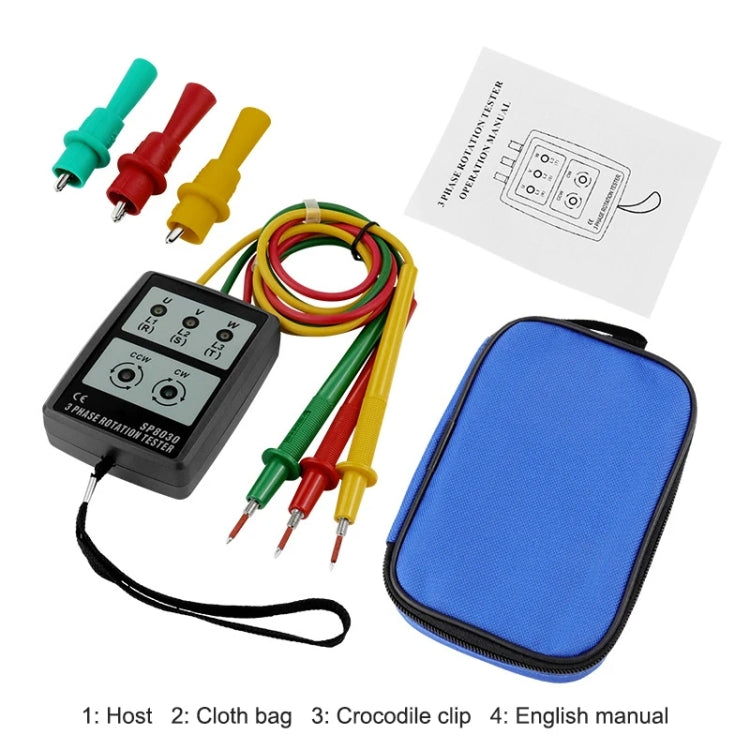 SP8030 3 Phase Alternating Current Phase Meter Phase Detector Rotation Tester Indicator Digital Phase-Order Indicator