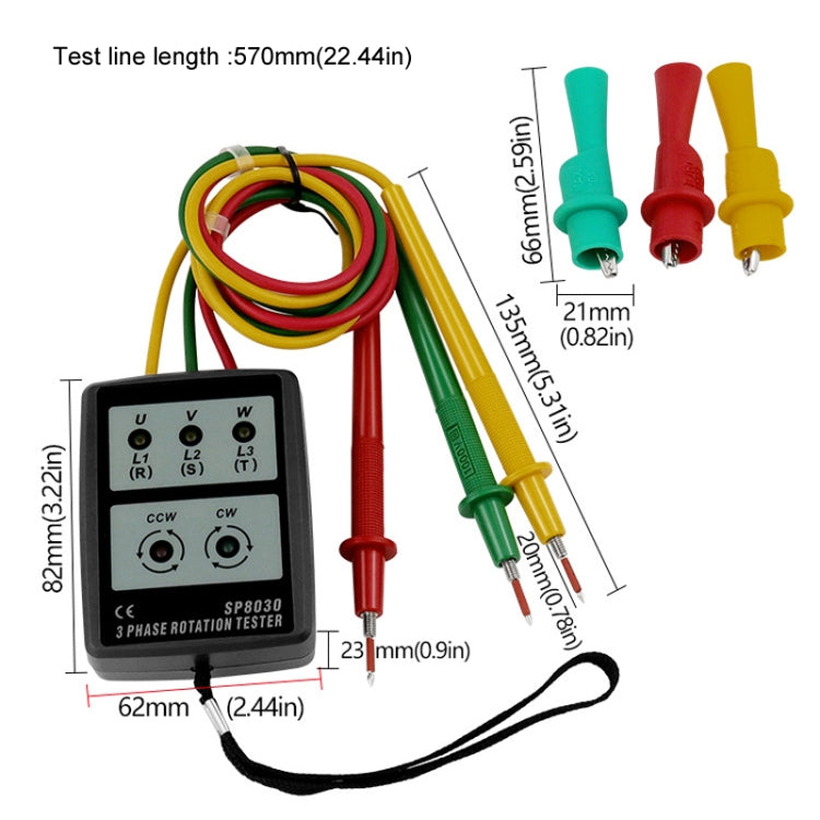 SP8030 3 Phase Alternating Current Phase Meter Phase Detector Rotation Tester Indicator Digital Phase-Order Indicator