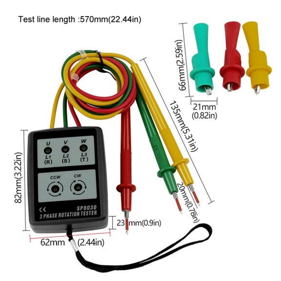 SP8030 3 Phase Alternating Current Phase Meter Phase Detector Rotation Tester Indicator Digital Phase-Order Indicator