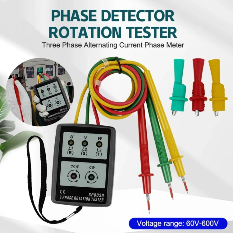 SP8030 3 Phase Alternating Current Phase Meter Phase Detector Rotation Tester Indicator Digital Phase-Order Indicator