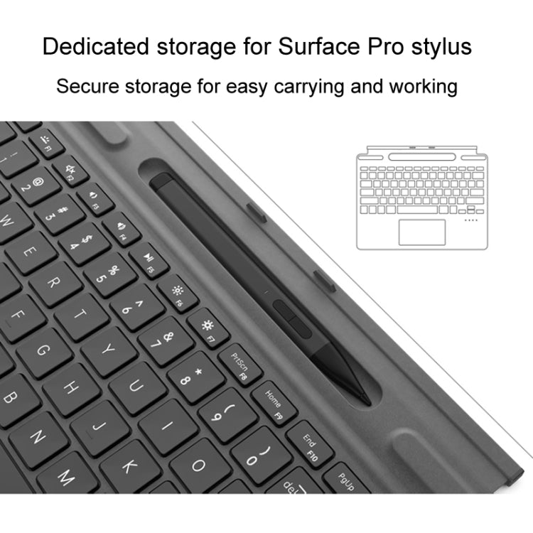 For Microsoft Surface Pro 8 / 9 / X Bluetooth Keyboard Magnetic Tablet Wireless Touch Backlit Keyboard With Pen Slot(Gray)