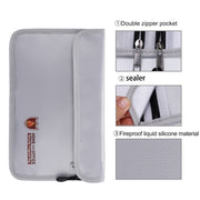 Double Zipper Pockets Fireproof Document Bag Valuables Storage Pouch 10.6x6.9 Inch