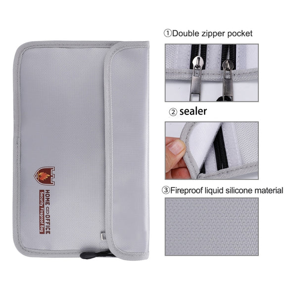 Double Zipper Pockets Fireproof Document Bag Valuables Storage Pouch 10.6x6.9 Inch