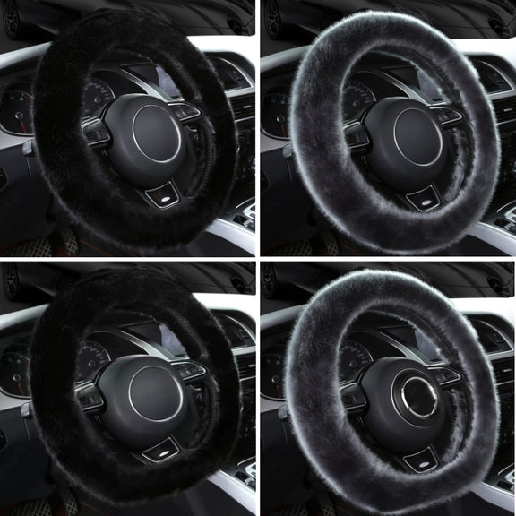 38cm Car Steering Wheel Winter Warm Short Plush Cover(O-type Gray)