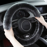 38cm Car Steering Wheel Winter Warm Short Plush Cover(O-type Black)