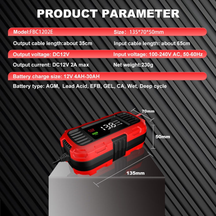 FOXSUR 2A 12V Motorcycle ATV Fully Automatic Trickle Battery Charger(EU Plug)