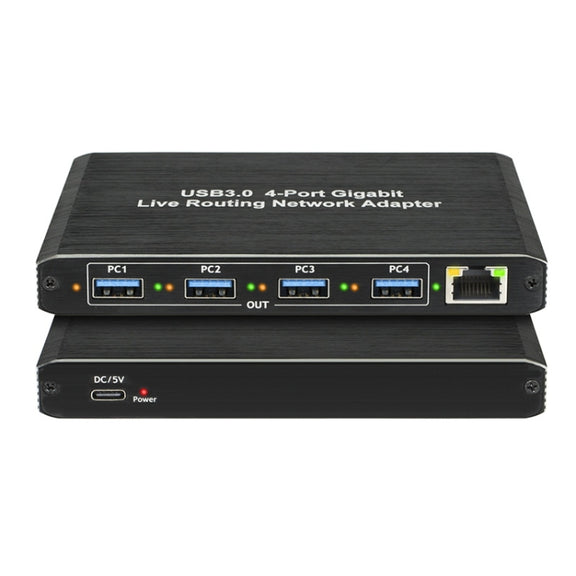 USB3.0 4-Ports Gigabit Network Adapter Plug and Play Router(Black)