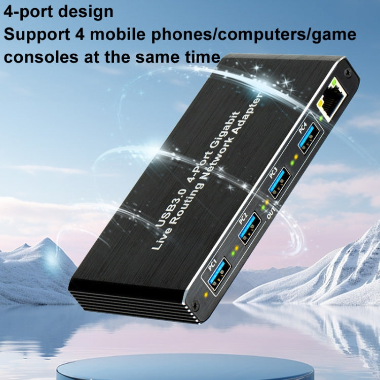 USB3.0 4-Ports Gigabit Network Adapter Plug and Play Router(Black)