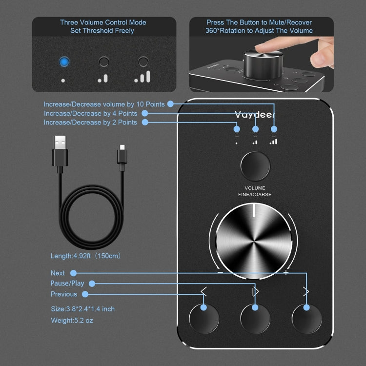 Vaydeer JP2011 USB Computer Volume Adjustment Controller Desktop Multimedia Rotary Button(Type-C)