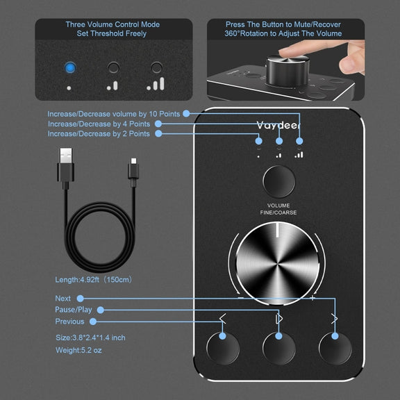 Vaydeer JP2011 USB Computer Volume Adjustment Controller Desktop Multimedia Rotary Button(Type-C)