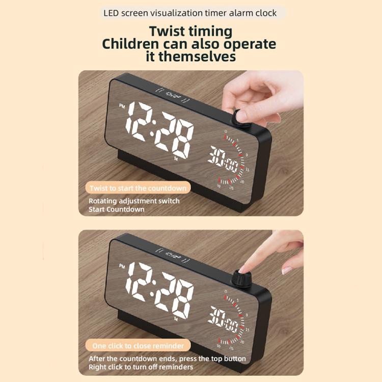 Multi-Functional LED Screen Mirror Charging Alarm Clock Reminder Visual Timer(White)