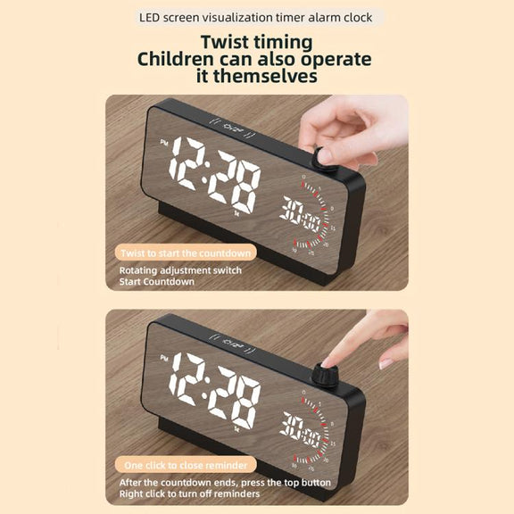 Multi-Functional LED Screen Mirror Charging Alarm Clock Reminder Visual Timer(White)