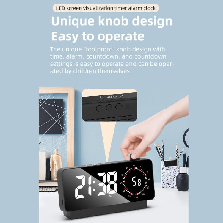 Multi-Functional LED Screen Mirror Charging Alarm Clock Reminder Visual Timer(White)