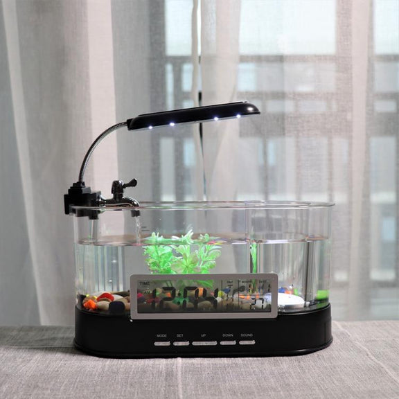 1.8L LED Light Desktop Water Flow Mini Fish Tank Home Turtle Tank Self-Circulating Aquarium(White)
