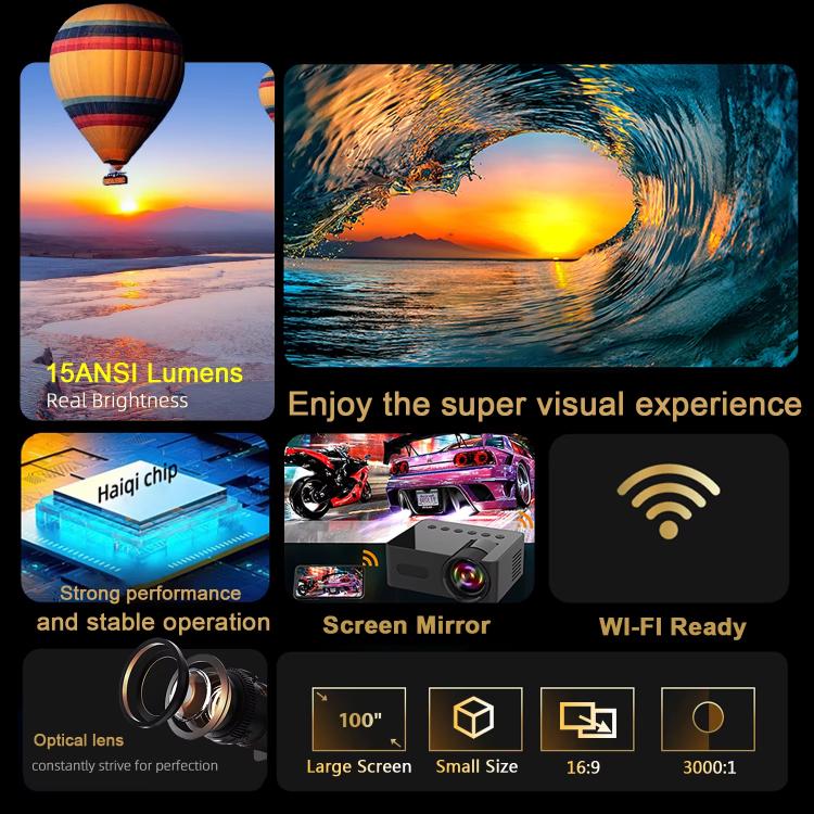YT100 Suppor 1080P Mini Portable Projector WiFi Wireless Mirroring For IOS Android Smartphone(Black)