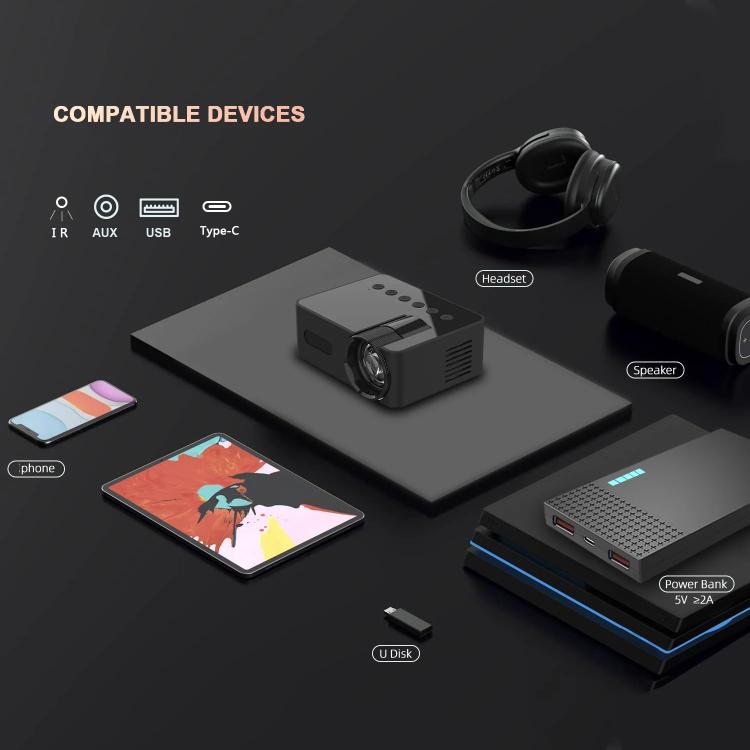 YT100 Suppor 1080P Mini Portable Projector WiFi Wireless Mirroring For IOS Android Smartphone(Black)