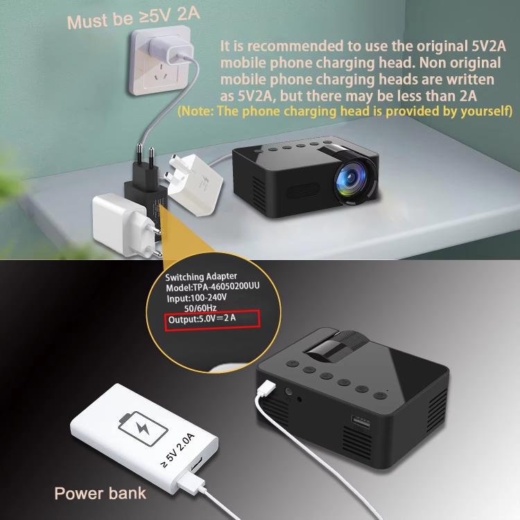 YT100 Suppor 1080P Mini Portable Projector WiFi Wireless Mirroring For IOS Android Smartphone(Black)