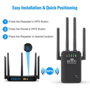 Urant U9 300Mbps 2.4G Wireless Repeater WiFi Signal Amplifier Support WPS Quick Setting US Plug Black