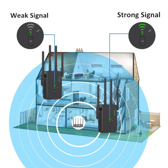 Urant U10 1200Mbps 2.4G & 5.8G Wireless Repeater WiFi Signal Amplifier With 4 Antenna EU Plug Black
