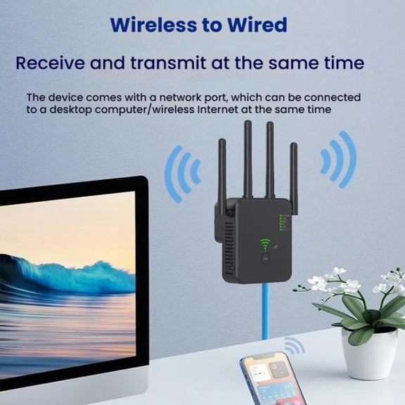 Urant U10 1200Mbps 2.4G & 5.8G Wireless Repeater WiFi Signal Amplifier With 4 Antenna EU Plug Black