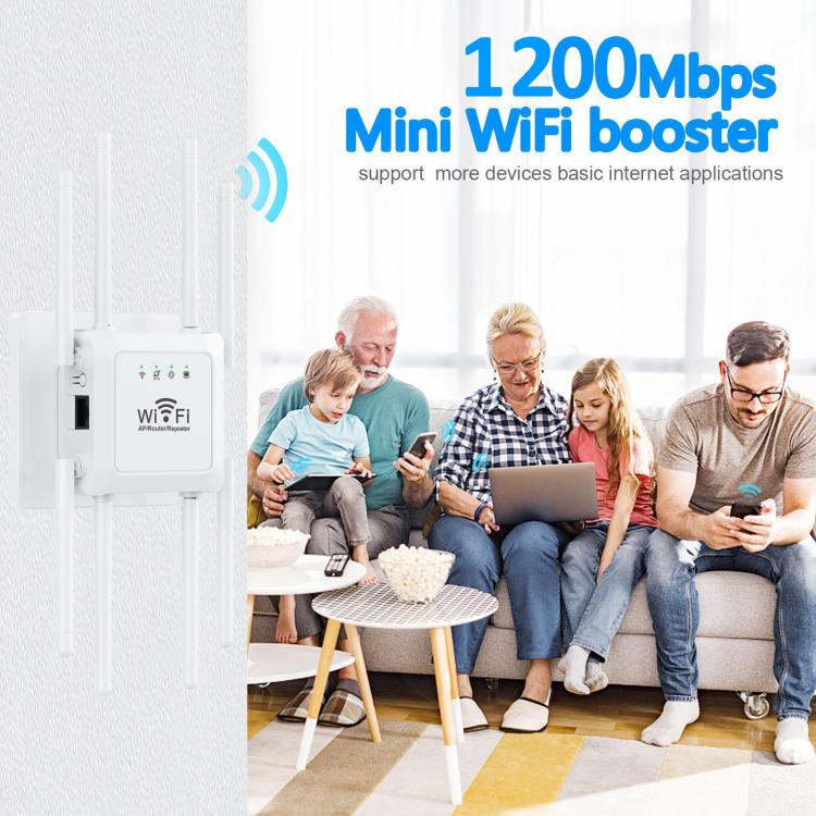 U18 1200Mbps 2.4G & 5G  Wireless Repeater WiFi Signal Amplifier With 8 Antenna EU Plug White