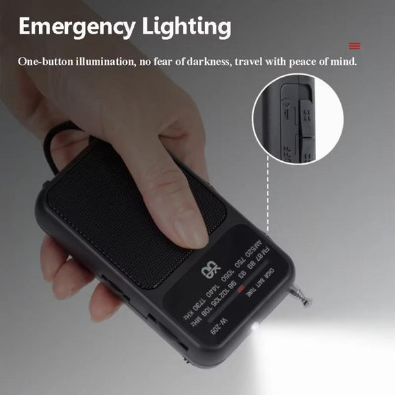 W-209 Mini Portable Rechargeable / Battery Dual-mode Powered Pointer FM Radio with Flashlight(Blue)