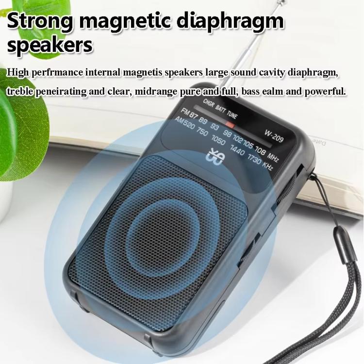 W-209 Mini Portable Rechargeable / Battery Dual-mode Powered Pointer FM Radio with Flashlight(White)