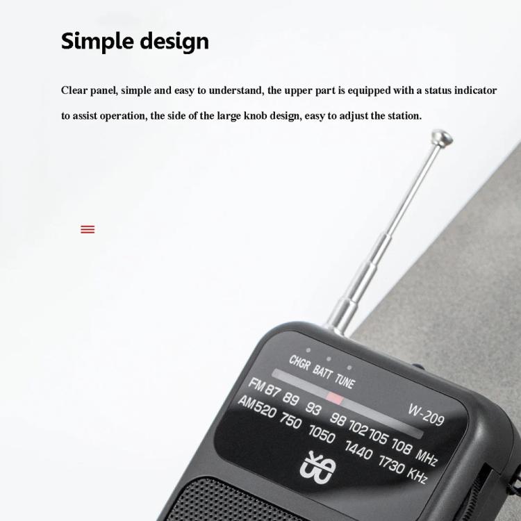 W-209 Mini Portable Rechargeable / Battery Dual-mode Powered Pointer FM Radio with Flashlight(Blue)