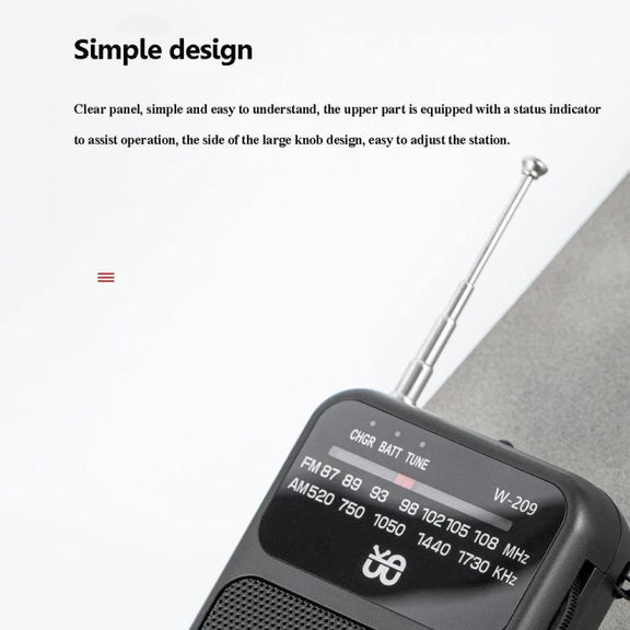 W-209 Mini Portable Rechargeable / Battery Dual-mode Powered Pointer FM Radio with Flashlight(Blue)