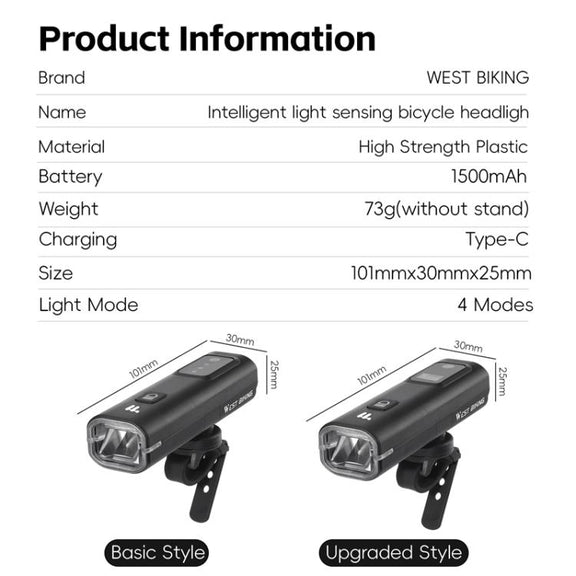 WEST BIKING Bicycle Water-resistant TYPE-C Rechargeable High-Brightness Headlight, Style: Regular