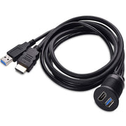 2m USB3.0+HDMI Car Water-resistant Cable Motorcycle Boat Dashboard Extension Wire(Black)
