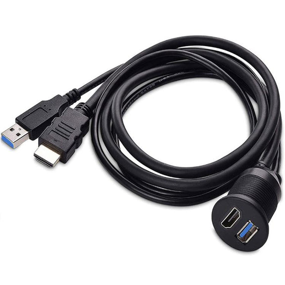 2m USB3.0+HDMI Car Water-resistant Cable Motorcycle Boat Dashboard Extension Wire(Black)
