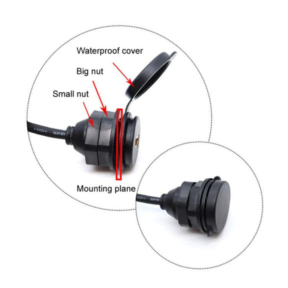 2m USB3.0+HDMI Car Water-resistant Cable Motorcycle Boat Dashboard Extension Wire(Black)