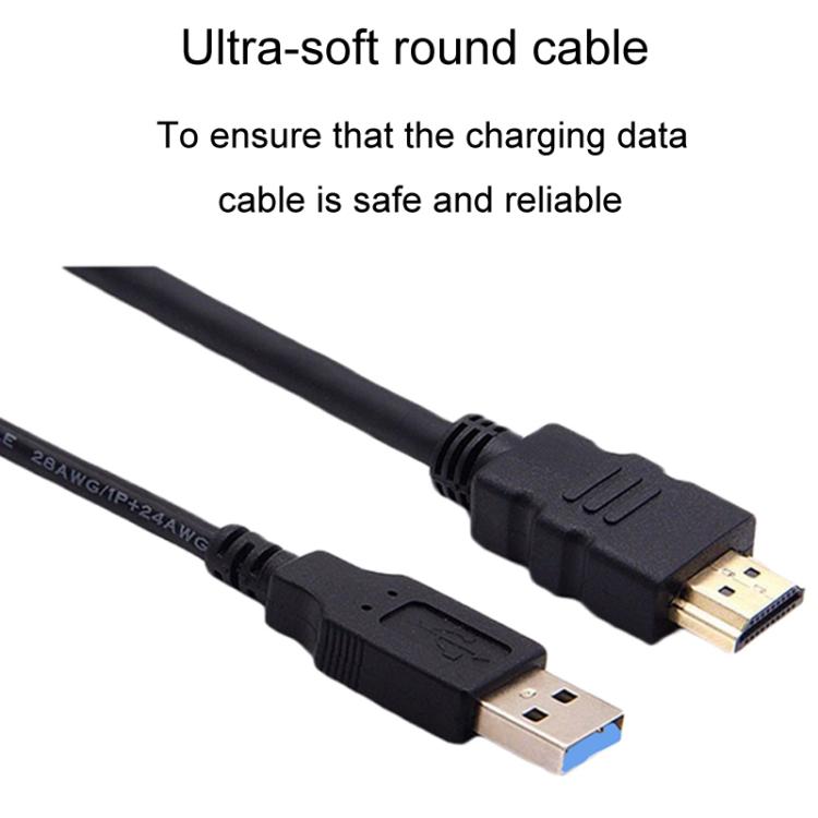 2m USB3.0+HDMI Car Water-resistant Cable Motorcycle Boat Dashboard Extension Wire(Black)