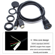 2m USB3.0+HDMI Car Water-resistant Cable Motorcycle Boat Dashboard Extension Wire(Black)