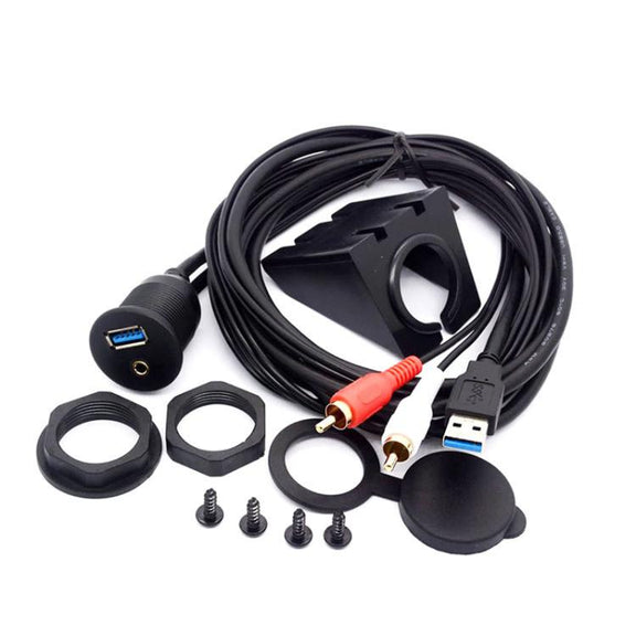 2m USB3.0+2RCA Car Water-resistant Cable Motorcycle Panel Boat Instrumentation Wire