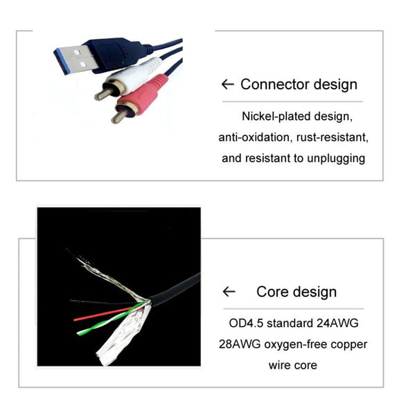 2m USB3.0+2RCA Car Water-resistant Cable Motorcycle Panel Boat Instrumentation Wire