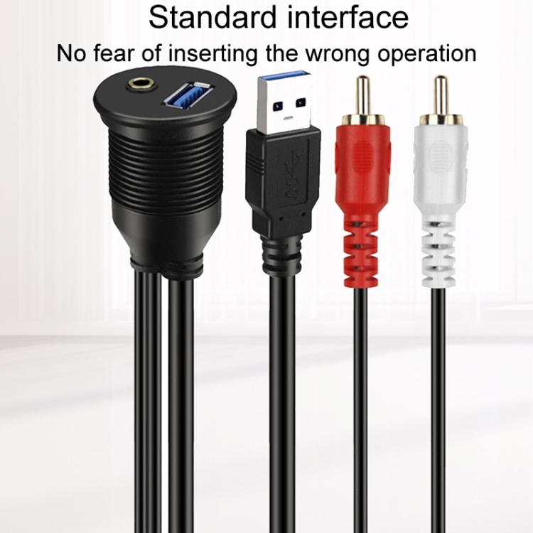 2m USB3.0+2RCA Car Water-resistant Cable Motorcycle Panel Boat Instrumentation Wire