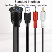 2m USB3.0+2RCA Car Water-resistant Cable Motorcycle Panel Boat Instrumentation Wire