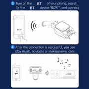 BC97 Dual Retractable Cable Car Charger Automobile Bluetooth MP3 Player