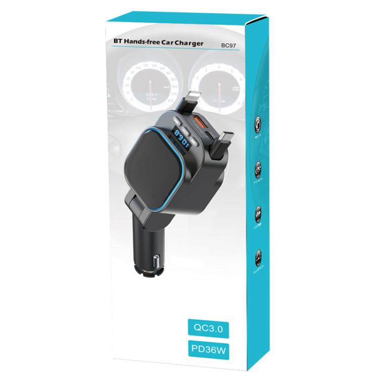 BC97 Dual Retractable Cable Car Charger Automobile Bluetooth MP3 Player