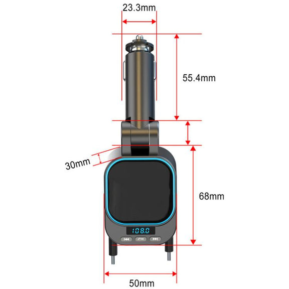 BC97 Dual Retractable Cable Car Charger Automobile Bluetooth MP3 Player