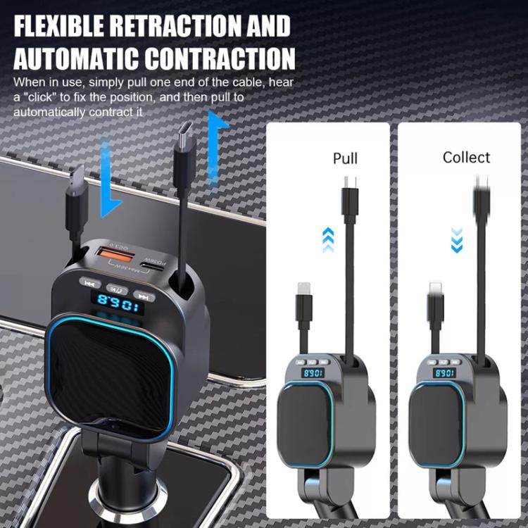 BC97 Dual Retractable Cable Car Charger Automobile Bluetooth MP3 Player