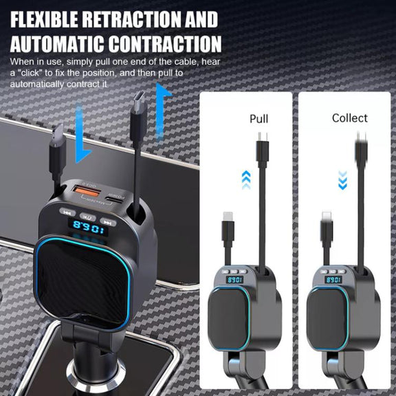 BC97 Dual Retractable Cable Car Charger Automobile Bluetooth MP3 Player