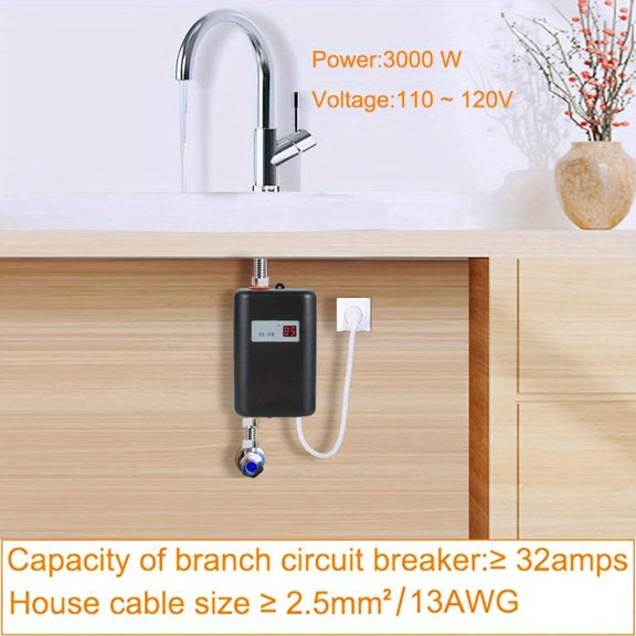 3000W Small Tankless Electric Water Heater For Kitchen Bathroom UK Plug(White)