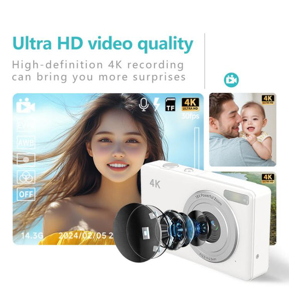 Anytek S7 4K HD Digital Camera Self-Timer Travel Camera Student Kids Card Camera(White)