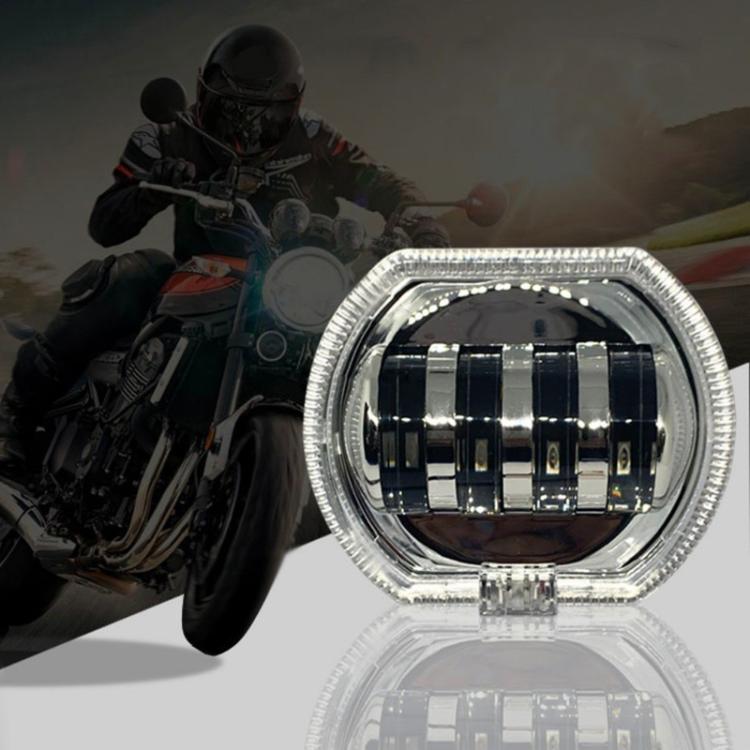 Motorcycle Electric Vehicle General Modification LED Headlight 4 Beads Double Lens Lamps, Style: Yellow Aperture+Blue Devil Eye