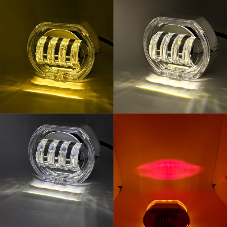 Motorcycle Electric Vehicle General Modification LED Headlight 4 Beads Double Lens Lamps, Style: Green Aperture+Red Devil Eye