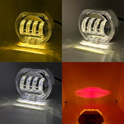 Motorcycle Electric Vehicle General Modification LED Headlight 4 Beads Double Lens Lamps, Style: Blue Aperture+Red Devil Eye